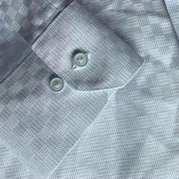 Checkered Blue Classic Dress Shirt 17.5 x 32 Non-Iron Two Ply 100% Cotton Button - Picture 5 of 7